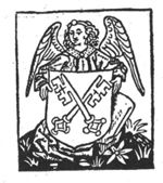 A sitting angel holding the coat of arms of Leiden