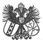The coat of arms of Amsterdam and a coat of arms with a 'Hausmarke' on a double-headed eagle with a crown and an additional coat of arms