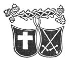 Coat of arms of Zwolle and shield with 'Hausmarke' hanging from an oak-branch with acorns