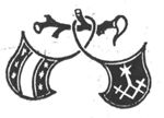 Coat of arms of Gouda, shield with 'Hausmarke' hanging from a branch, and initials "G.L."