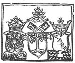 Coats of arms: imperial (double-headed eagle), papal(?) (tiara, keys, tree) and Roman, with the initials "S.P.Q.R"