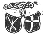 Coat of arms of Zwolle and 'Hausmarke' hanging from knotted twines(?)