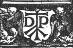 Two boys (putti?) holding 'Hausmarke' with initials "D.P."