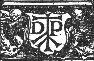 Two boys (putti?) holding 'Hausmarke' with initials "D.P."