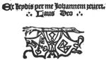 Branch from which are hanging the coat of arms of Leiden, and 'Hausmarke' with initials "I.S."; ornamental letter combination "L.G.V.A."