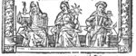 Personifications of the cardinal virtues: Faith, a woman with church model and the Tables of the Law; Charity, a woman with a heart and a sun; Hope, a woman with an anchor and a T-shaped staff (cross?)