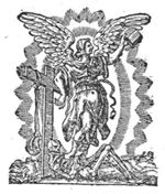 Allegory on the Christian Religion: a winged woman holding an open book and leaning against a tau-shaped cross; a bit hanging on one arm of the cross; a skeleton, symbolizing Death, below the feet of the woman