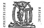 Allegory on the Christian Religion: a winged woman holding an open book and leaning against a tau-shaped cross; a bit hanging on one arm of the cross; a skeleton, symbolizing Death, below the feet of the woman