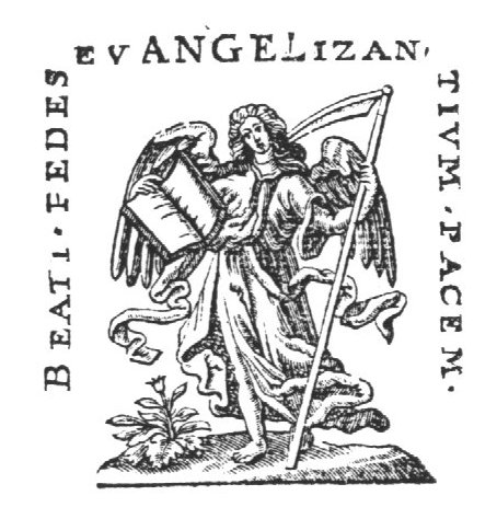 An angel holding a scythe and an open book