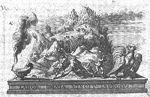 On a pedestal with a cock on one corner and a burning oil-lamp on the other (attributes of Mercury and Minerva, respectively) a landscape with two men cutting the (hard) rocks at the foot of a mountain (Dutch: 'Hardenberg' = 'hard mountain') in the background shepherds with a flock