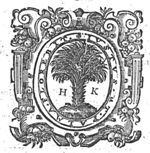 Palm-tree; decorated frame; initials "H.K."