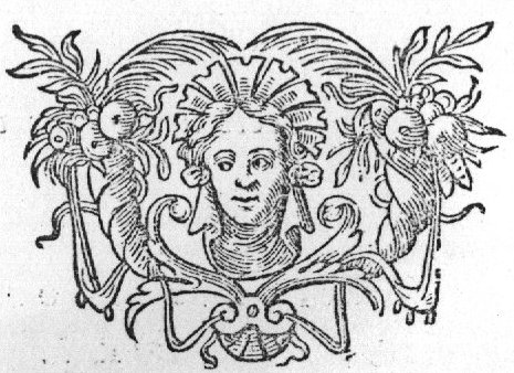 Ornamental: mascaron with cornucopiae and palm-branches