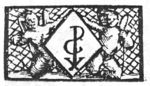 Two kneeling cupids holding 'Hausmarke' with initials "P.C"