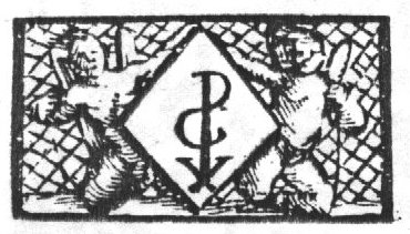 Two kneeling cupids holding 'Hausmarke' with initials "P.C"