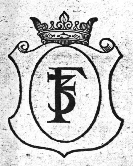 Coat of arms with crown and monogram "T.F."