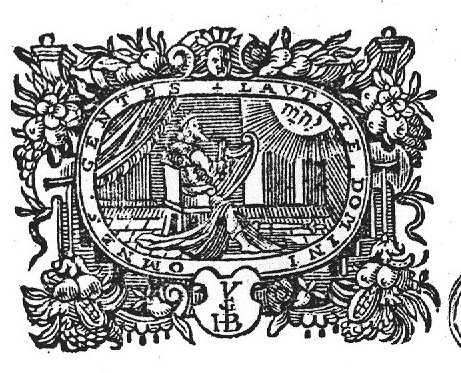 David, crowned and enthroned, as psalmist with a harp, his sceptre on the ground; Jahweh-tetragram; frame decorated with festoons and mascaron; 'Hausmarke' and initials "G.H.B."