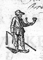 Man with flail, sword and hunting horn