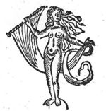 Fortuna as a naked girl standing on a globe, holding a sail