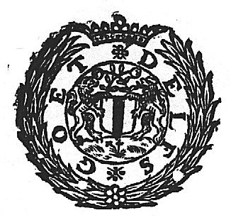 Heraldic lions holding the coat of arms of Delft; some flowers; a laurel wreath and crown as frame