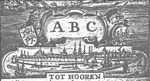 Lion holding the coat of arms of Friesland, a unicorn that of Hoorn; cartouche with the inscription "A.B.C."; city-view of Hoorn