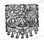 Ornamental device: torso of a woman with wings who is blowing trumpets