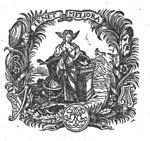 Poetry (Poesia): a standing woman with wings at the side of her head, holding a book; a globe at her feet; background: the sun and Pegasus; frame made of palm-branches with masks, lyre, harp and inscribed banderole