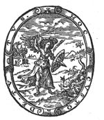 Saint Michael fighting the dragon; decorated frame