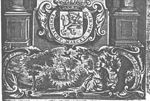 Elijah fed by the ravens (Dutch: 'raven'): while the prophet is living by the brook, ravens bring him food; decorated frame; coat of arms of the United Provinces above the biblical scene, topped by a crown