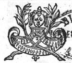 Ornamental device with mascaron and olive-branches