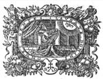 David, crowned and enthroned, as psalmist with a harp, his sceptre on the ground; Jahweh-tetragram; frame decorated with festoons and mascaron; 'Hausmarke' and initials "B.O."
