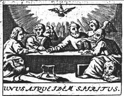 The four evangelists together, writing, inspired by the Holy Ghost, the four symbols assisting them
