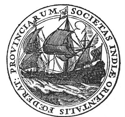Sailing-ship carrying the flags with the monogram of the "V.O.C." and the lion of the United Provinces
