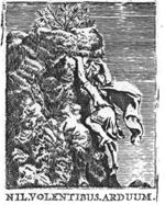 A man (in flight) climbing a rock