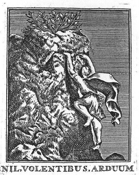 A man (in flight) climbing a rock