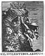 A man (in flight) climbing a rock
