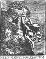 A man (in flight) climbing a rock