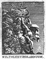 A man (in flight) climbing a rock