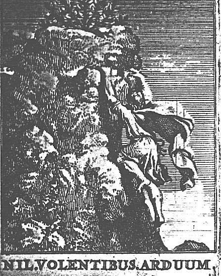 A man (in flight) climbing a rock