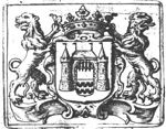 Crowned coat of arms of Gorinchem, held by two lions
