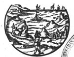 Seascape with villages along the coastline and sailing-ships at sea; a soldier with a halberd(?) in the foreground