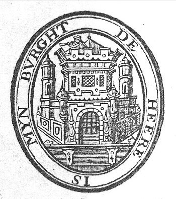 A man on top of a castle, blowing a horn