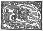 A horseman (Dutch: 'ruiter') on a jumping winged horse, faced by Janus; frame decorated with cherubs (heads with wings)