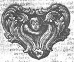 Child's head surrounded by acanthus leaves; initials "G.N."