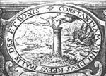 The hand of God puts a heart on a pillar (Constancy), storm threatening a sailing-ship at sea; a sunny meadow with sheep(?)