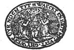A family (father, mother, child) kneeling in prayer below a Jahweh-tetragram