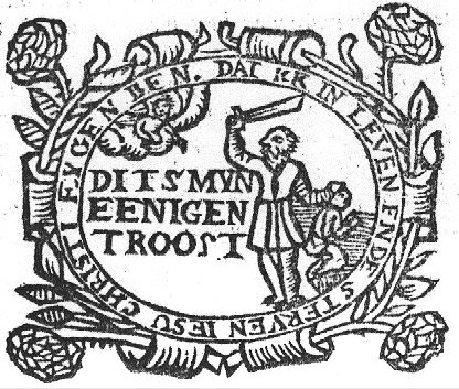 The sacrifice of Isaac: while Abraham raises his sword to kill Isaac, an angel appears; frame decorated with roses