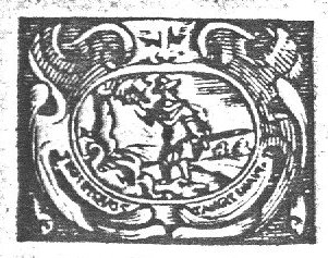 A man with a sword stands next to a slain dragon(?); decorated frame
