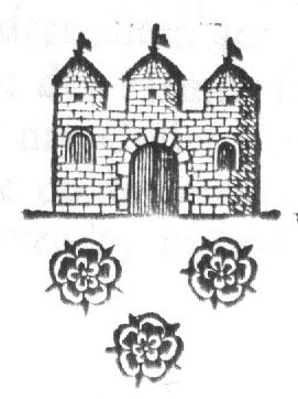 A castle and three ornamental flowers