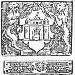 Two heraldic lions holding the coat of arms of Kampen