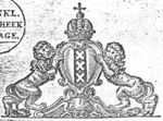 Heraldic lions holding a coat of arms of Amsterdam with a crown